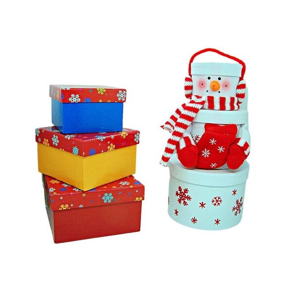 Lot 3 Holiday Nested Gift Boxes Nesting Sets Various Colors Designs and Sizes - Picture 2 of 10